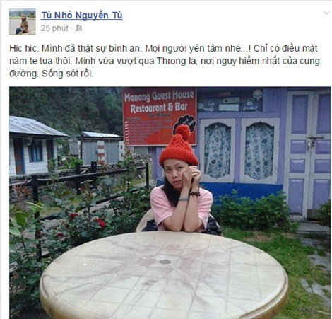 Thông tin Phóng viên Nguyễn Hà Cẩm Tú vừa công bố trên trang Facebook cá nhân của mình lúc 18h30 ngày 27/4 