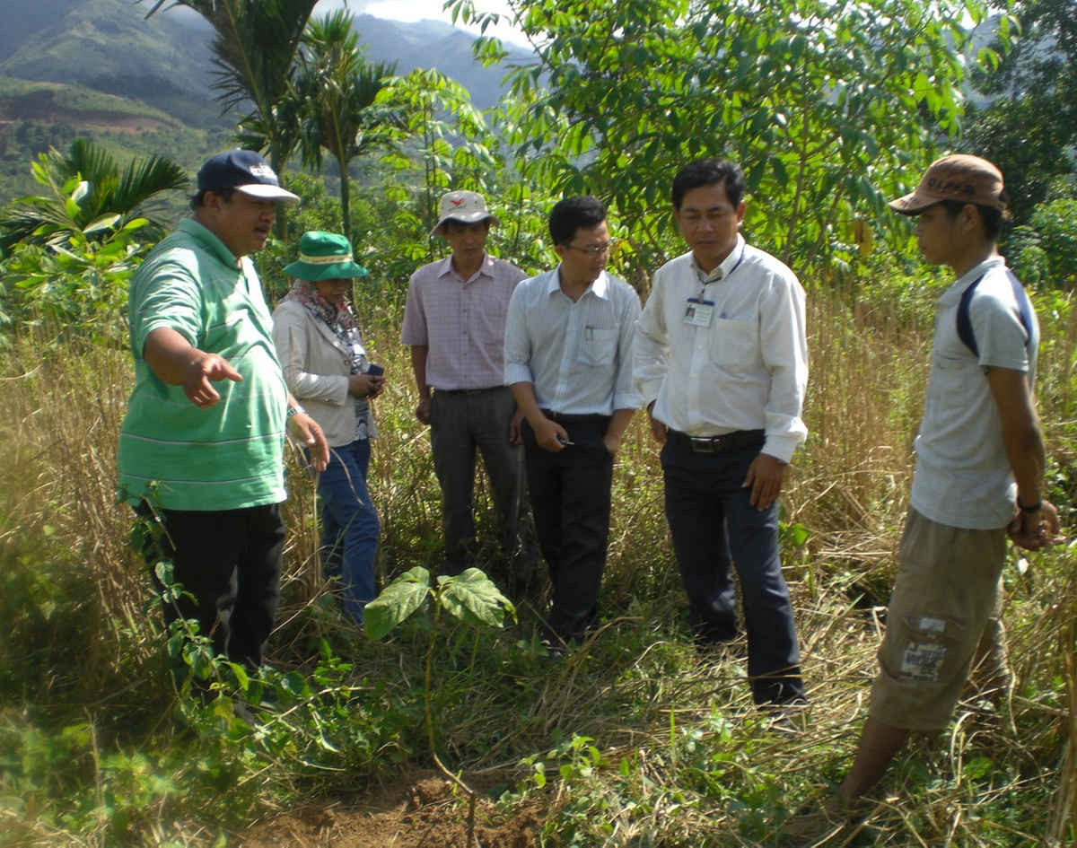 Cán bộ khuyến nông tỉnh Quảng Ngãi hướng dẫn người dân huyện Tây Trà chăm sóc rừng