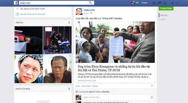 Facebook giả mạo danh hài Hoài Linh