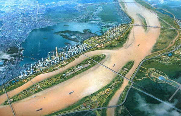 Phối cảnh 2 bên bờ sông Hồng đoạn chảy qua nội thành Hà Nội. Ảnh: TL
