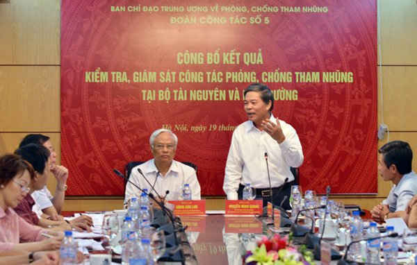 Bộ trưởng Bộ TN&MT Nguyễn Minh Quang khẳng định, Bộ TN&MT đã, đang và sẽ đẩy mạnh công tác phòng ngừa, đấu tranh và phát hiện tệ nạn tham nhũng