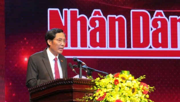 Ông Thuận Hữu - Ủy viên Trung ương Đảng - Tổng Biên tập Báo Nhân Dân phát biểu tại Lễ ra măt và phát sóng chính thức Truyền hình Nhân Dân  