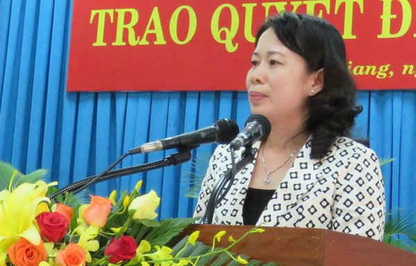 Bà Võ Thị Ánh Xuân, Ủy viên dự khuyết Trung ương Đảng tái đắc cử Bí thư Tỉnh ủy An Giang nhiệm kỳ 2015-2020. 