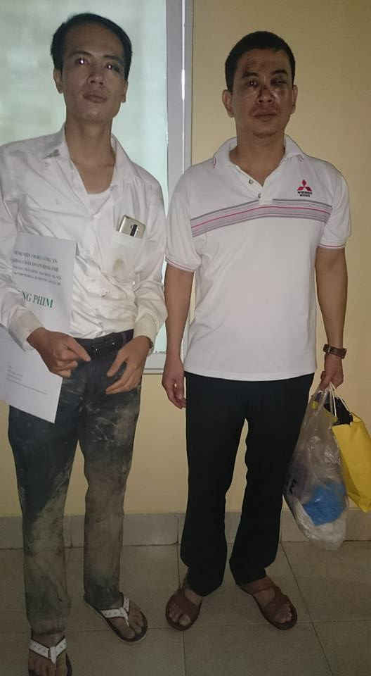 Hai luật sư Lê Văn Luân (trái) và Trần Thu Nam (phải) vừa bị hành hung, cướp mất điện thoại 