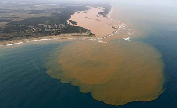 Cảnh trên không của sông Rio Doce trải dài đến Đại Tây Dương. Ảnh: Ricardo Moraes / Reuters