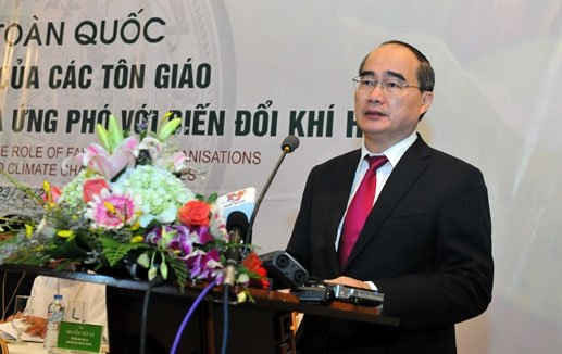 Chủ tịch Ủy ban Trung ương MTTQ Việt Nam Nguyễn Thiện Nhân phát biểu tại Hội nghị. 
