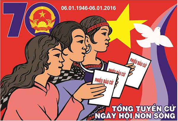 Tranh cổ động kỷ niệm 70 năm ngày Tổng tuyển cử đầu tiên bầu Quốc hội Việt Nam