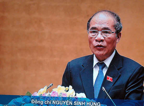 Chủ tịch Quốc hội Nguyễn Sinh Hùng phát biểu tại Lễ kỷ niệm. (Ảnh chụp qua màn hình)