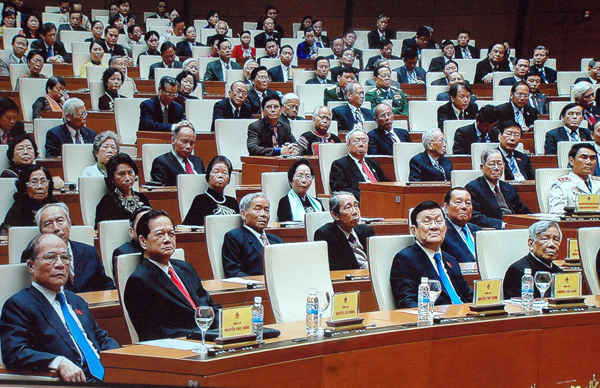 Lãnh đạo Đảng, Nhà nước tham dự Lễ kỷ niệm. (Ảnh chụp qua màn hình)