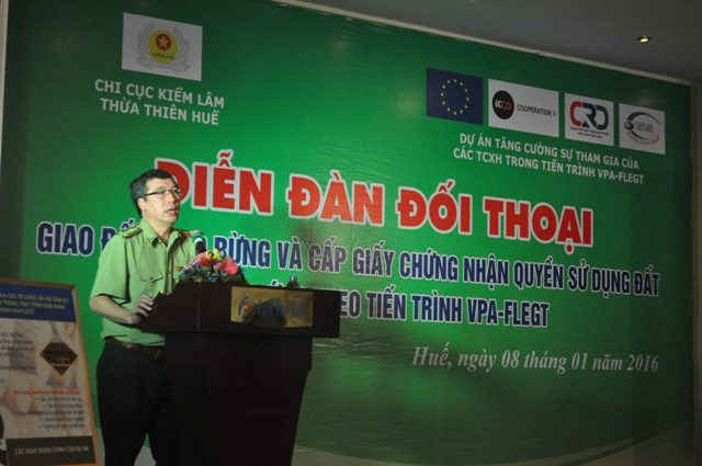 Ông Nguyễn Đại Anh Tuấn, Chi cục trưởng Chi cục Kiểm lâm tỉnh Thừa Thiên Huế phát biểu tại diễn đàn