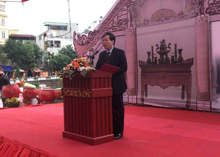 Ông Trương Minh Tiến, giám đốc Sở VH,TT & DL Hà Nội phát biểu khai mạc Hội chữ Xuân Bính Thân và Triển lãm Thư pháp