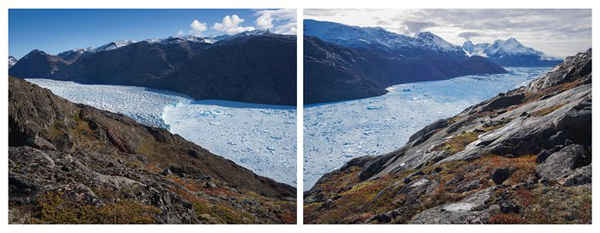 Sông băng Qorqup, một trong những khu vực được quan tâm trong nghiên cứu, được theo dõi trong vòng hai thập kỷ qua. Các tàu phải dừng tiếp cận sông băng cách phía trước 6km do hiểm họa du lịch từ các tảng băng trôi. Ảnh: Klaus Thymann / project-pressure.org