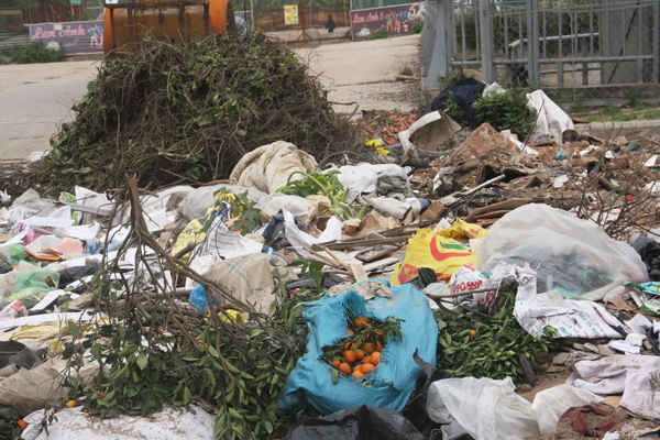 Đủ các loại rác thải như túi nilon, bao bì, phế thải xây dựng, hoa quả, cành cây, lá cây… được lưu cữu và bốc mùi hôi thối ở cuối đường Đặng Xuân Bảng