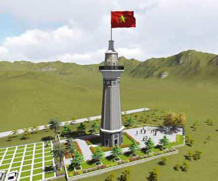 Mô hình cột cờ Tổ quốc ở Lũng Pô - Nơi con sông Hồng chảy vào Đất Việt.  Ảnh do Tỉnh đoàn Lào Cai cung cấp