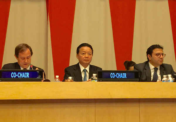 Bộ trưởng Trần Hồng Hà (giữa) tham gia chủ trì phiên họp toàn thể về kế hoạch, lộ trình thực hiện Thỏa thuận Paris - Ảnh: Lê Ngọc Tuấn
