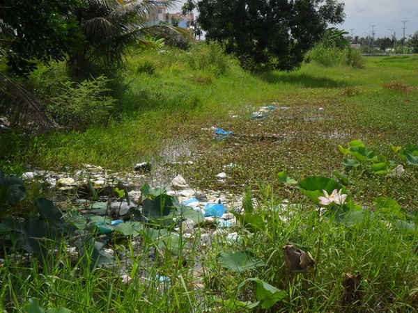 Đi dọc các tuyến kênh ở TP. Vị Thanh, Châu Thành… rất nhiều đống rác nằm chình ình cặp bờ kênh, rạch. 