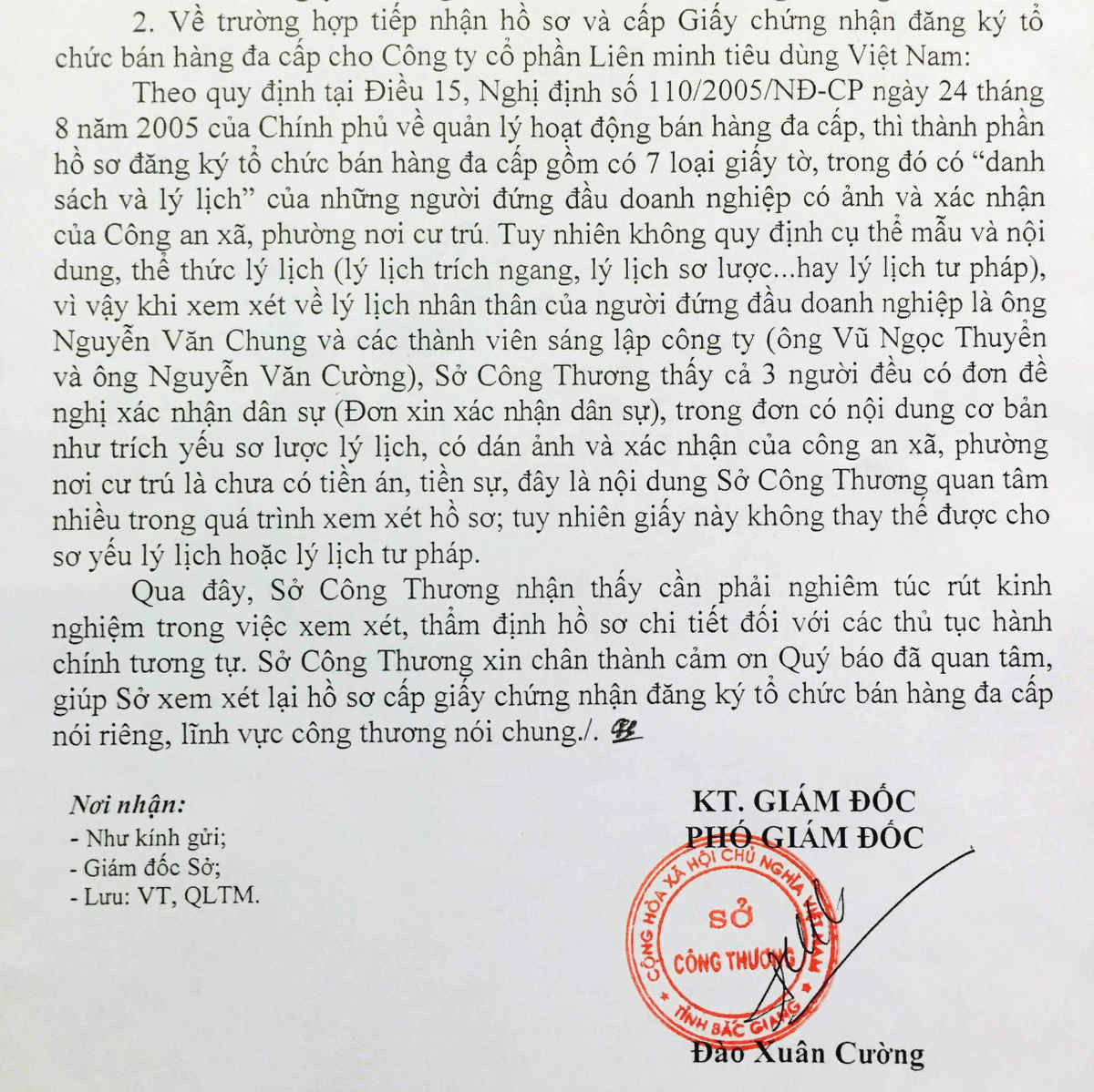 Sở Công Thương Bắc Giang thừa nhận đã sai trong quá trình xét duyệt và cấp giấy phép kinh doanh đa cấp cho Cty Vietnet nhưng chỉ xin... rút kinh nghiệm