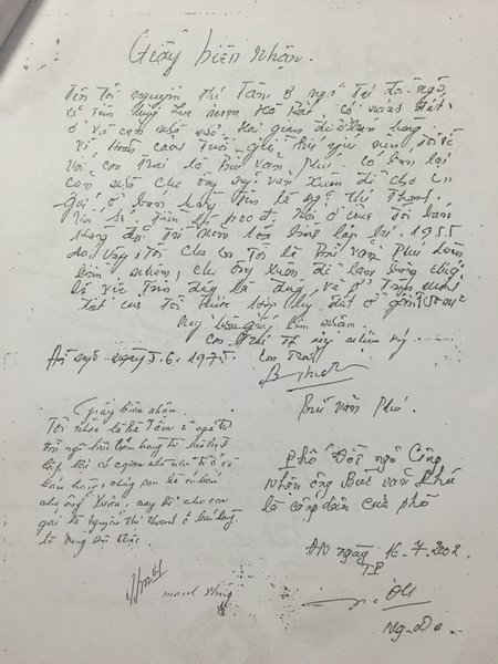 Văn bản viết tay chứa đựng thông tin nguồn gốc thửa đất của vợ chồng ông Dinh