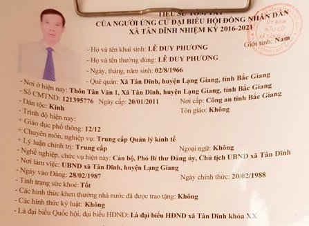 Mặc dù đã bị rút tên khỏi danh sách bầu cử đại biểu HĐND cấp huyện nhưng ông Phương vẫn có tên trong danh sách bầu cử HĐND cấp xã.