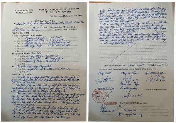 Biên bản kiểm tra của UBND huyện Tĩnh Gia sau khi nhận được phản ánh của PV Báo Tài nguyên và Môi trường