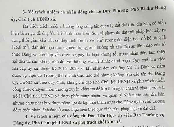 Với vai trò là Chủ tịch UBND xã nhưng ông Phương không hoàn thành nhiệm vụ bởi năng lực yếu kém