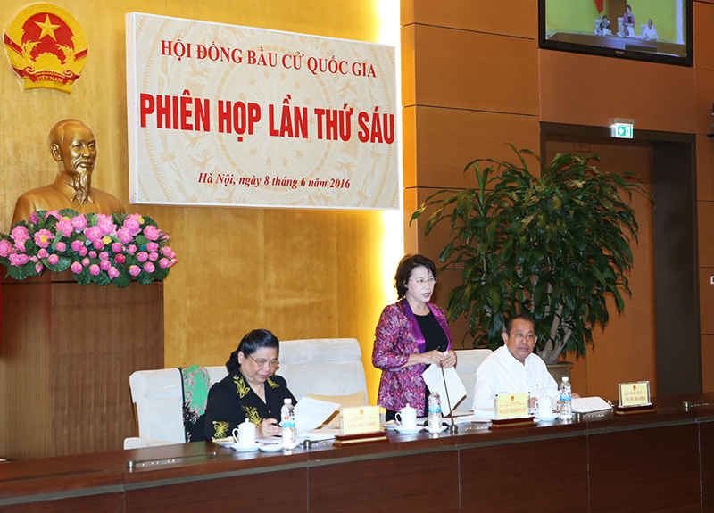 Chủ tịch Quốc hội Nguyễn Thị Kim Ngân, Chủ tịch HĐBCQG chủ trì phiên họp.