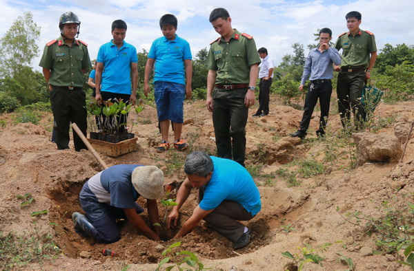 Kỹ sư trồng trọt hướng dẫn người dân kỹ thuật trồng và chăm sóc cây điều