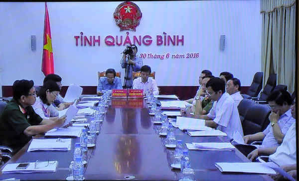 Đầu cầu Quảng Bình tham gia phiên họp trực tuyến chiều 30/6 và sáng 1/7. Ảnh chụp qua màn hình. Ảnh: Việt Hùng