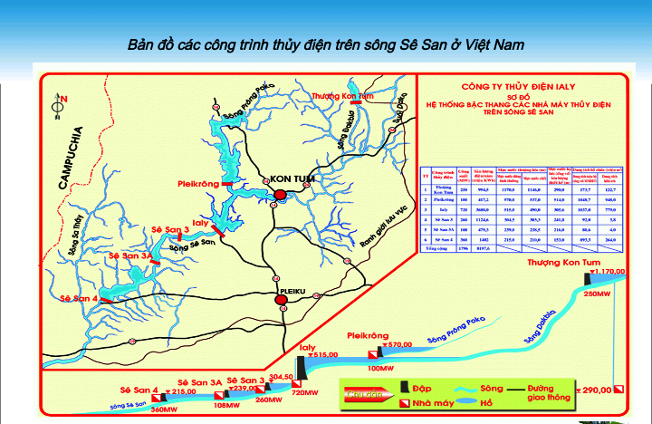 Bản đồ các công trình thủy điện trên sông Sê San ở Việt Nam