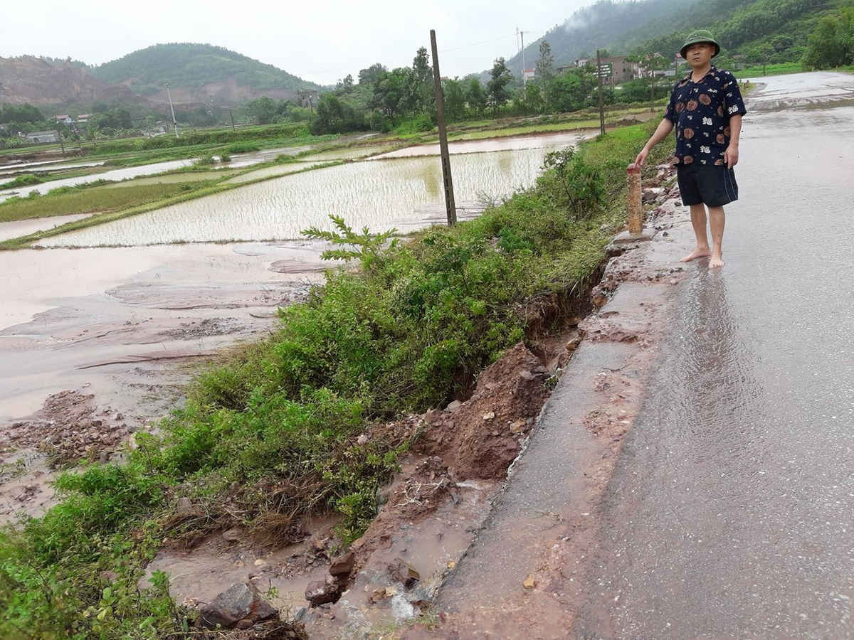 Ruộng lúa vừa mới cấy của nhân dân thôn Bình An lấp đầy bùn và đất sau trận mưa.