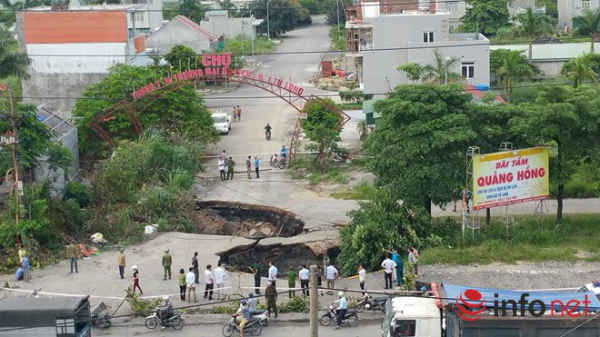 Quảng Ninh: Bất ngờ xuất hiện hố sụt lún 100m2