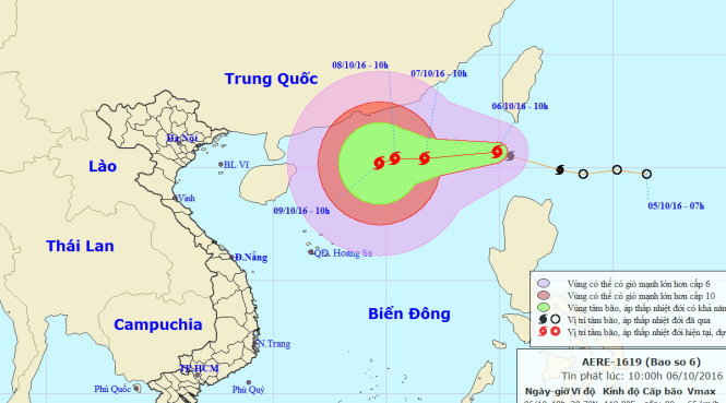 Đến 10h sáng 7/10, tâm bão cách quần đảo Hoàng Sa khoảng 650km về phía Đông Bắc.