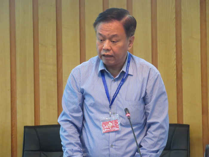 Ông  Lê Đức Trung - Chánh Văn phòng Ủy ban sông Mê Công Việt Nam, Trưởng ban quản lý Dự án báo cáo về tiến độ triển khai dự án