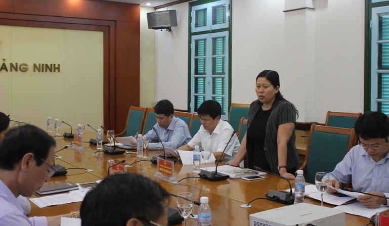 Thứ trưởng Bộ TN&MT Nguyễn Thị Phương Hoa phát biểu tại cuộc làm việc với Lãnh đạo UBND tỉnh Quảng Ninh