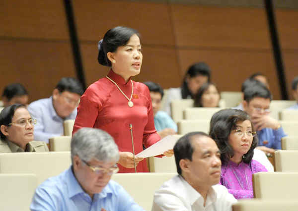 Đại biểu Quốc hội đặt câu hỏi chất vấn Bộ trưởng Phùng Xuân Nhạ. Ảnh: Quốc Khánh