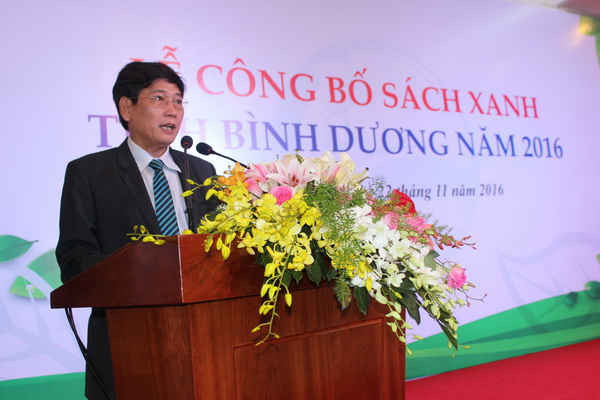 Phó Chủ tịch Thường trực UBND tỉnh Bình Dương Mai Hùng Dũng phát biểu chỉ đạo tại buổi lễ Công bố Sách Xanh Bình Dương 2016
