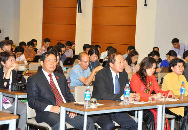 Lãnh đạo Bộ, Ngành và các Ủy ban của Quốc hội đã tham dự buổi họp báo sáng 23/11 của Tổng Thư ký Quốc hội. Ảnh: Việt Hùng