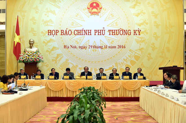 Toàn cảnh phiên họp báo Chính phủ thường kỳ tháng 11/2016 - Ảnh: Chinhphu.vn