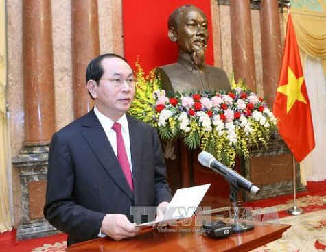 Chủ tịch nước Trần Đại Quang phát biểu tại buổi lễ. 