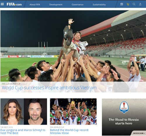 Bài viết ca ngợi bóng đá Việt Nam trên trang chủ FIFA. 