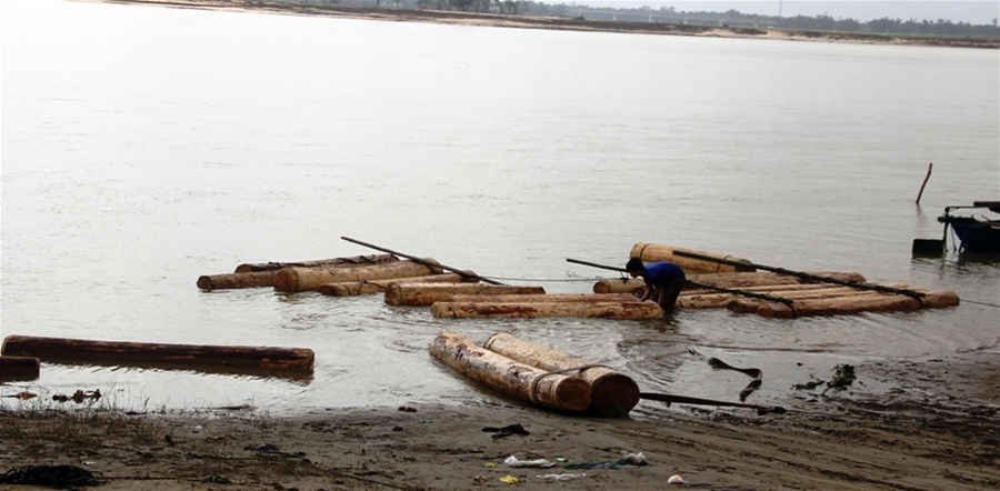 Lực lượng chức năng phát hiện 44 lóng gỗ ươi tròn dưới sông Thu Bồn
