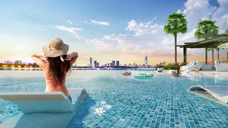 Từ bể bơi skypool có thể phóng tầm mắt ngắm Hà Nội hiện đại qua mênh mang sóng nước