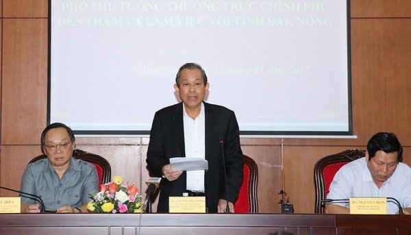 Phó Thủ tướng Thường trực Chính phủ Trương Hòa Bình phát biểu chỉ đạo tại buổi làm việc với tỉnh Đắk Nông - Ảnh: Chinhphu.vn 