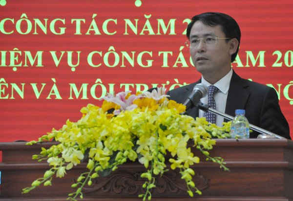 Giám đốc Sở TN&MT Hà Nội Nguyễn Trọng Đông phát biểu tiếp thu ý kiến chỉ đạo của Bộ trưởng Bộ TN&MT và Chủ tịch UBND TP Hà Nội