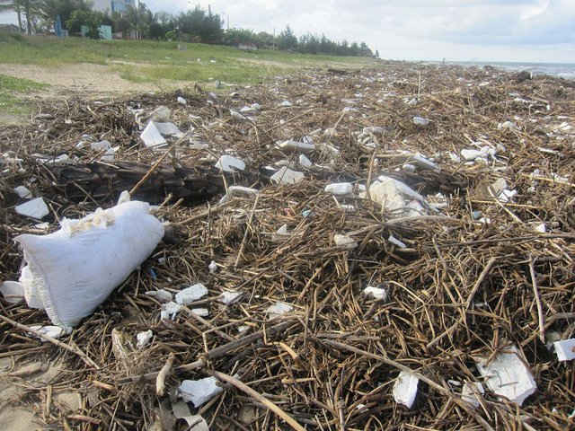 Nằm ngay cửa sông nên bãi biển Nhật Lệ là một trong những địa điểm rác thải tấp vào bờ lớn nhất của tỉnh Quảng Bình
