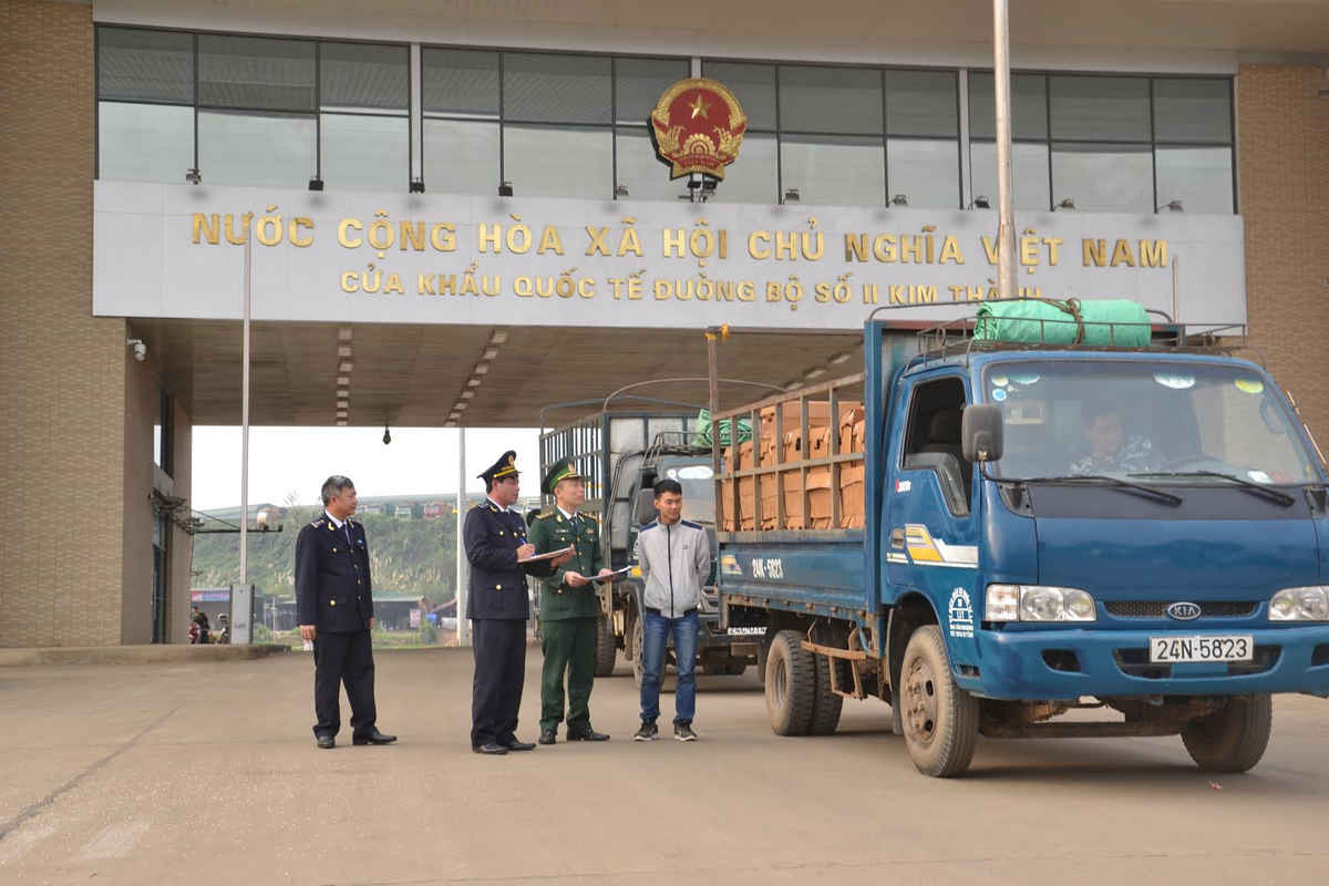Làm thủ tục thông quan cho xe vận chuyển tôm hùm xuất khẩu sang thị trường tây nam Trung Quốc qua cửa khẩu Kim Thành ( Lào Cai).