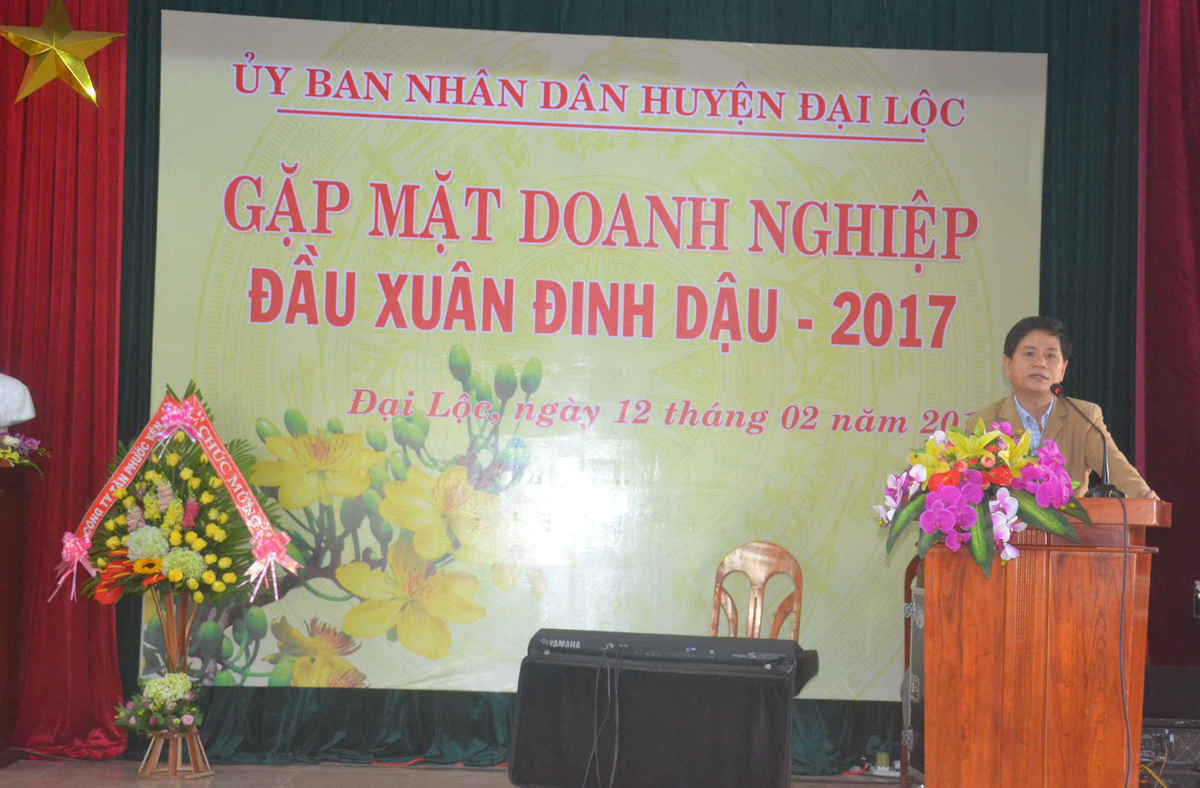 Đại diện phía doanh nghiệp, ông Phan Công Mạnh- Giám đốc công ty gạch không nung Đại Quang phát biểu chia sẻ với lãnh đạo huyện nhân dịp đầu năm mới