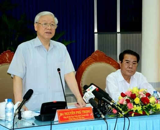 Tổng Bí thư Nguyễn Phú Trọng phát biểu tại buổi làm việc với lãnh đạo chủ chốt tỉnh Cà Mau.
