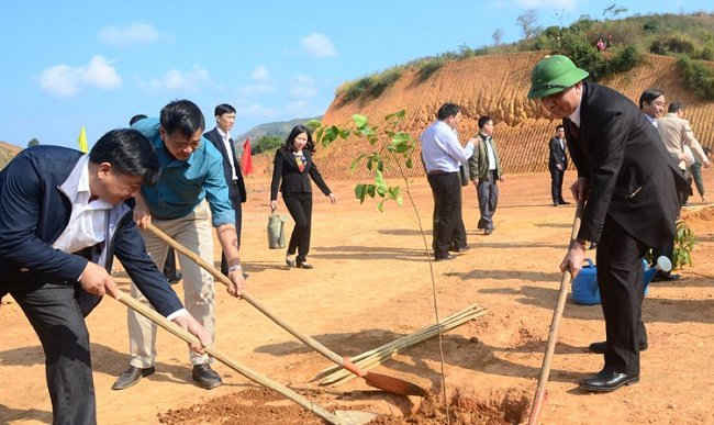 Sở NN&PTNT tỉnh Điện Biên triển khai trồng cây dịp đầu xuân trên công trường thủy lợi Nậm Khẩu Hu