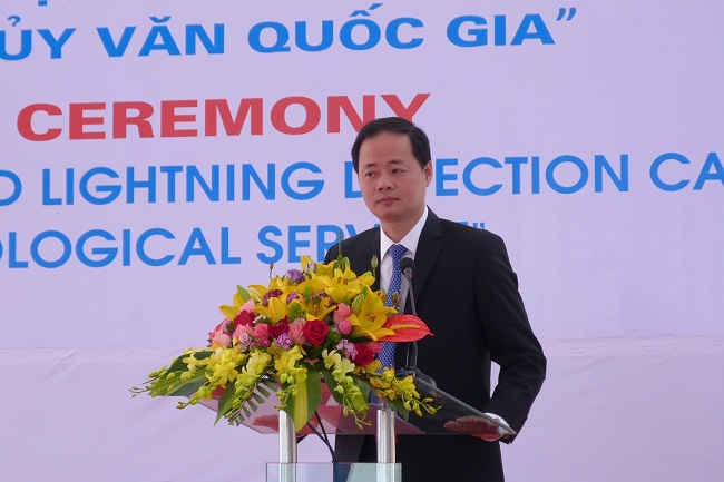 Ông Trần Hồng Thái, Phó Tổng Giám đốc Trung tâm KTTV Quốc gia phát biểu khai mạc buổi lễ